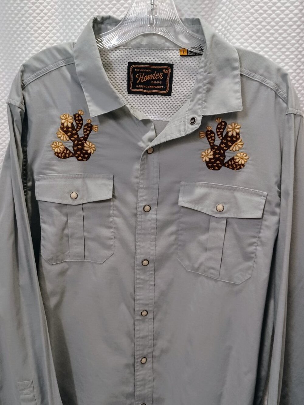 Howler Brothers Gaucho Snapshirt L Pale Sage Green Cactus Western Pearl Snap